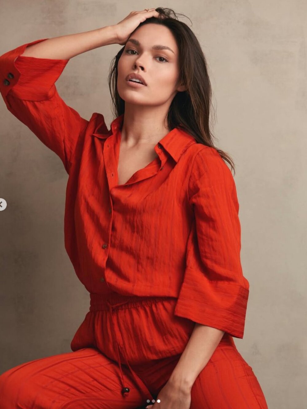 Coord Set - Orange Wide Leg Pants and Shirt (Size Small)